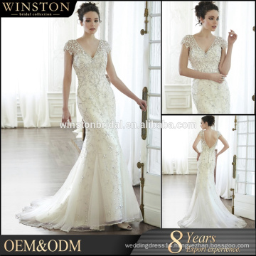 OEM factory detachable lace top wedding dress 2016